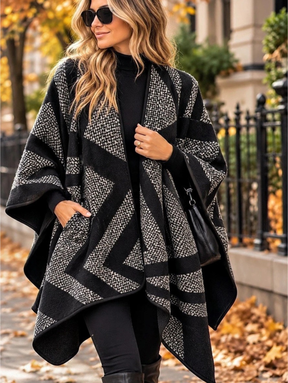 ORIGINAL Geometric Cape in Black & Gray Like New